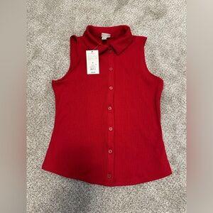 a new day Sleeveless Scarlet Button-Down Shirt